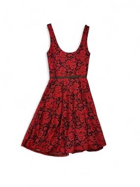 Love Ady Red & Black Damask A-Line Babydoll Dress Sz XS NWT Retail $88